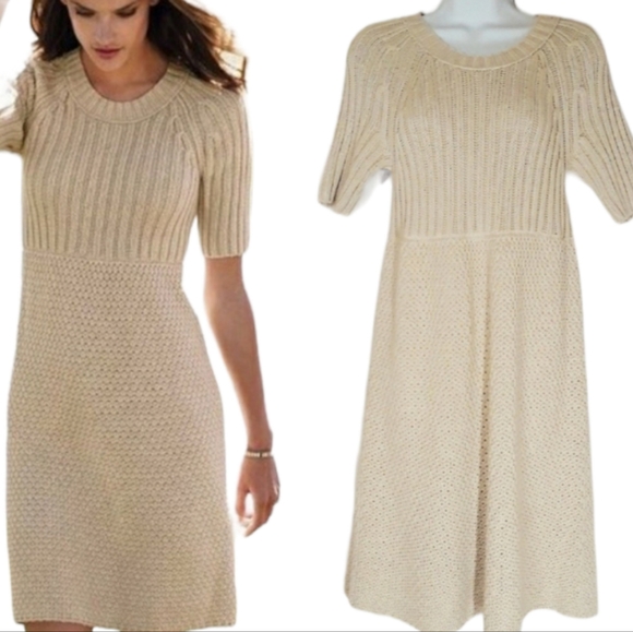 Moda International Dresses & Skirts - MODA INTERNATIONAL (VICTORIA'S SECRET) Cream Knit Short Sleeve Dress Small